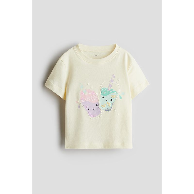 

HM Children s Clothing Girl Children s T-shirt 2025 Autumn New round Neck Print Loose Short Sleeve Tops 1276546