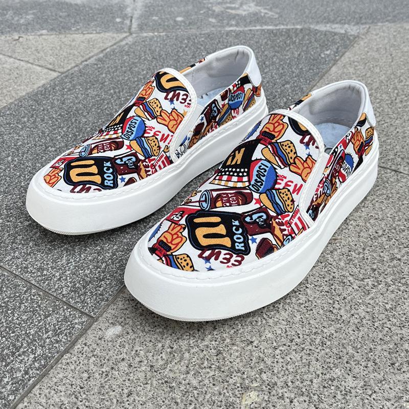 Summer New Men's Graffiti Printing Pattern Canvas Shoes Breathable Casual Slip On Walking Sneakers Footwear Flats