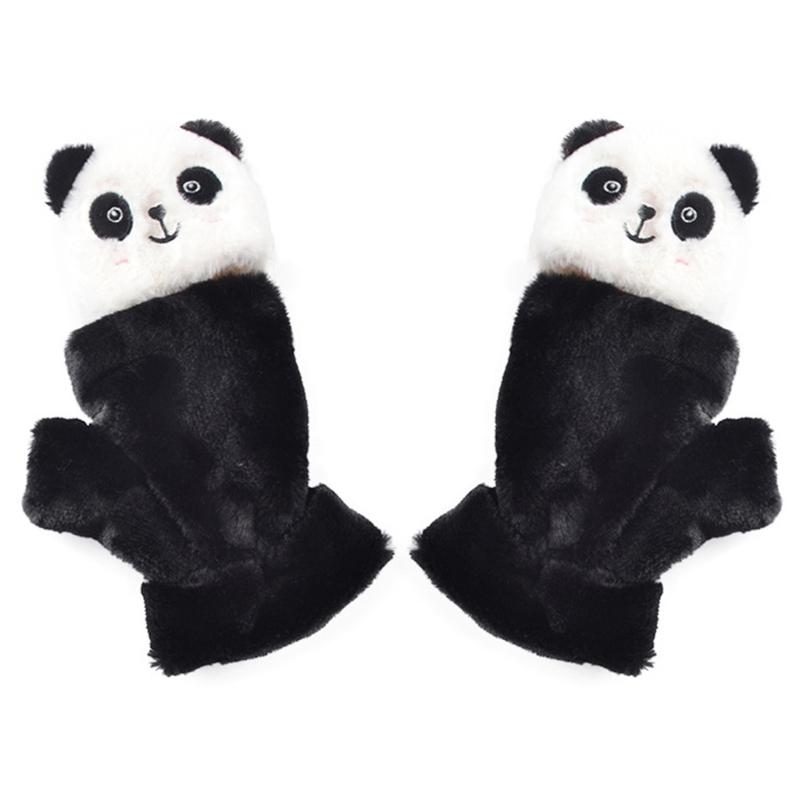 

Winter Warm Gloves Fluffy Animal Mittens Plush Panda Half Finger Gloves with Flip Top Warm Gloves for Cold Weather 1 чорний