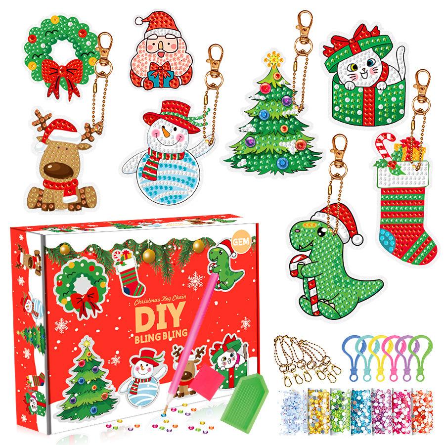 Non-Toxic Christmas Diamond Painting Keychain 5D Diy Hanging Diamond Art Kits Diamond Ornaments For Kids Christmas Crafts Family Decor