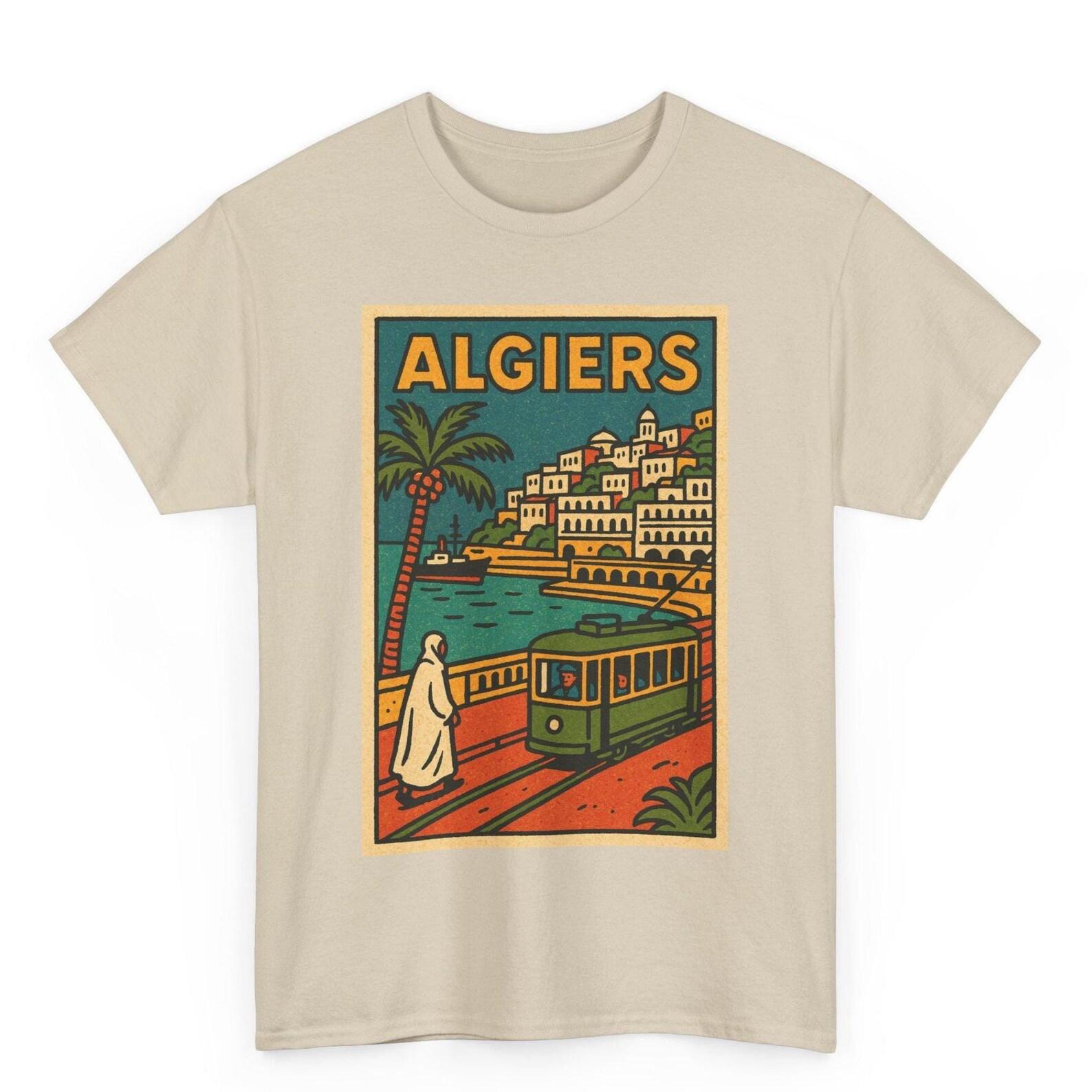 Algiers T-Shirt: Retro Comic Algeria Cityscape, Unisex Cotton Tee 4XL