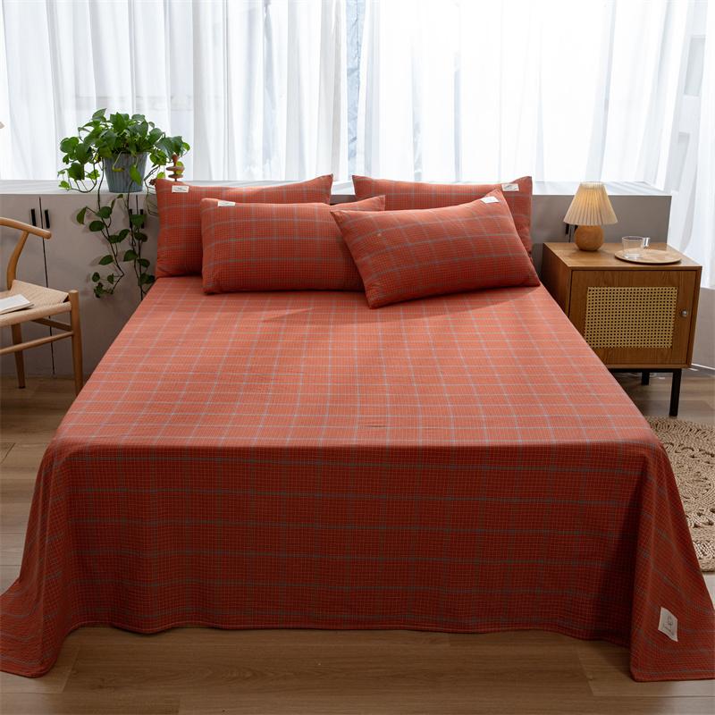3Pcs 100% Cotton Simple Plaid Pattern Bed Sheet Set Skin-friendly Comfortable Geometric Printed Flat Sheet with Pillowcases