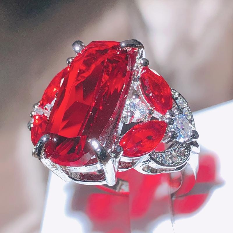 Fashion Female Jewelry Ring Have 925 Stamp AAA Big Red CZ Stone Wedding Engagement Rings for Women Party Jewelry Gift
