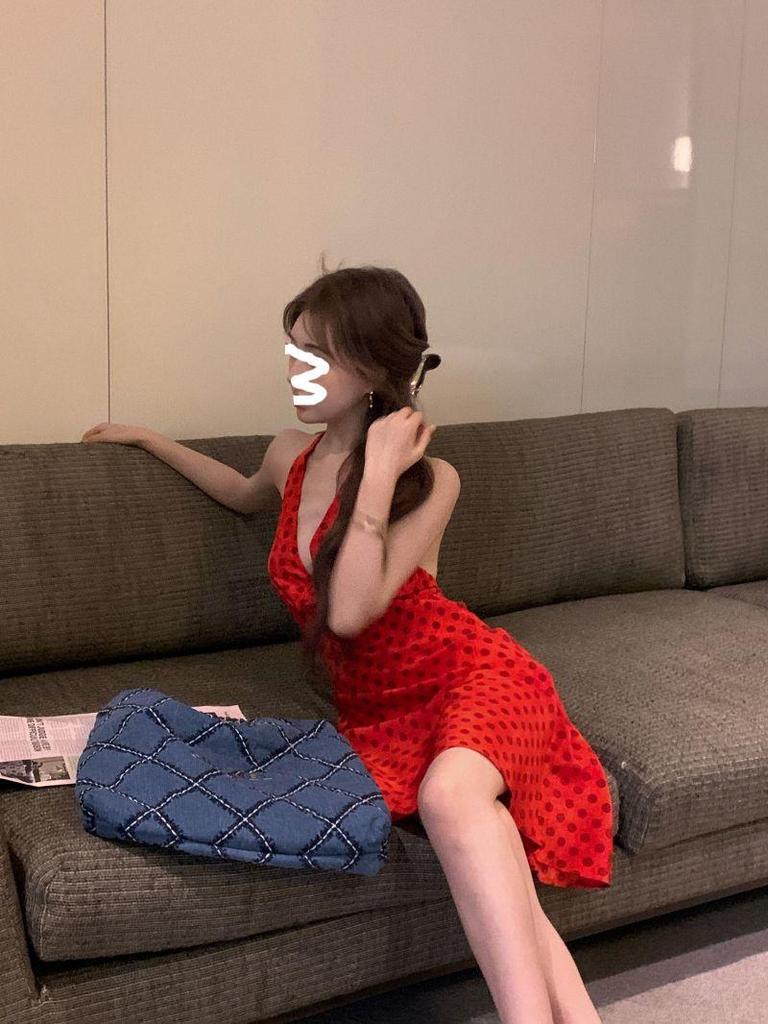 Red Polka Dot Backless Halter Mini Dress - Women's Summer A-line Skirt