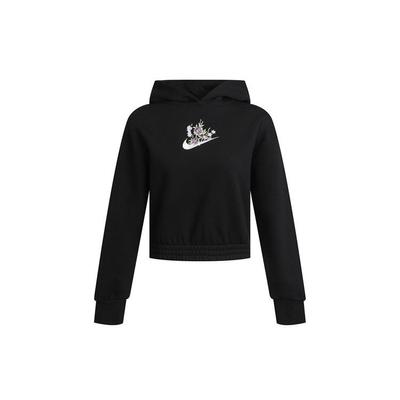 Fleece-Pullover-Hoodie mit Blumendruck Damenoberteile Schwarz DH1375-010