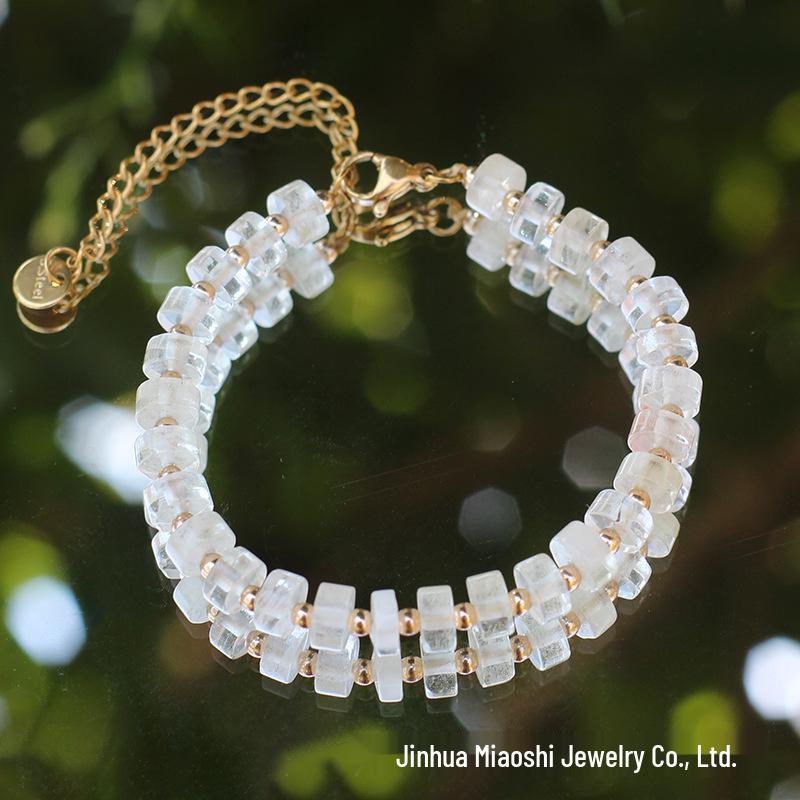 Bransoletka z kryształu ametystu - Damska, regulowana, ze stali nierdzewnej, z zapięciem typu homar