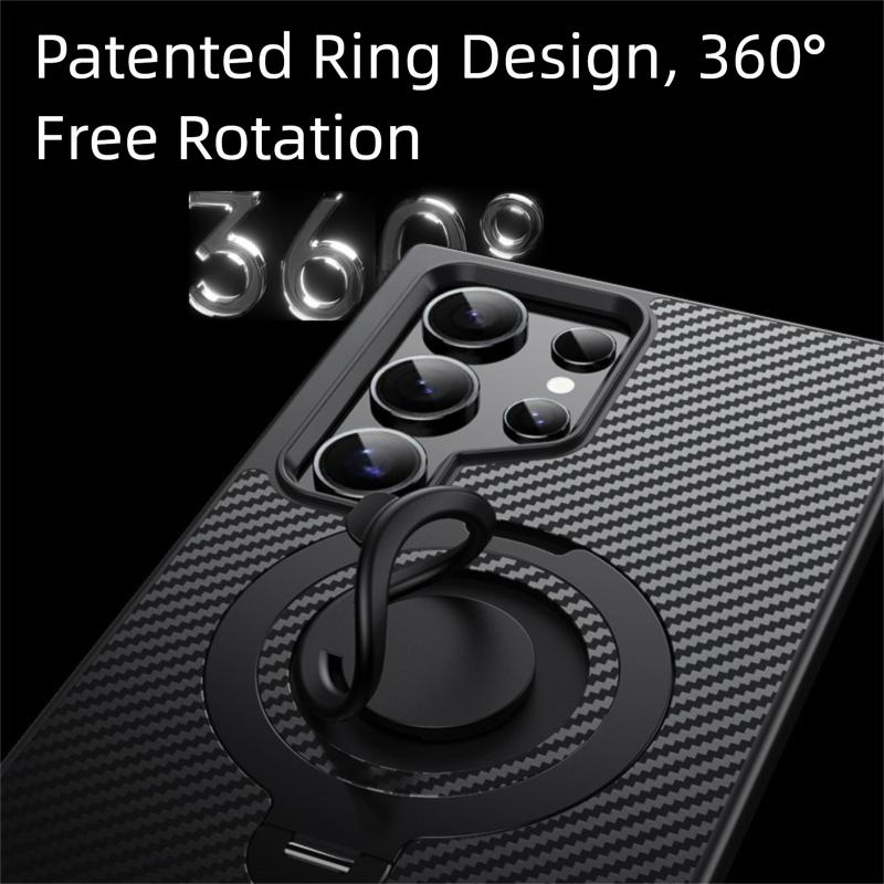 Carbon Fiber Aramid Style Case for Samsung Galaxy S25 Ultra S23 S24 Plus Magnetic Rotating Ring Holder Kickstand Cover LMD002