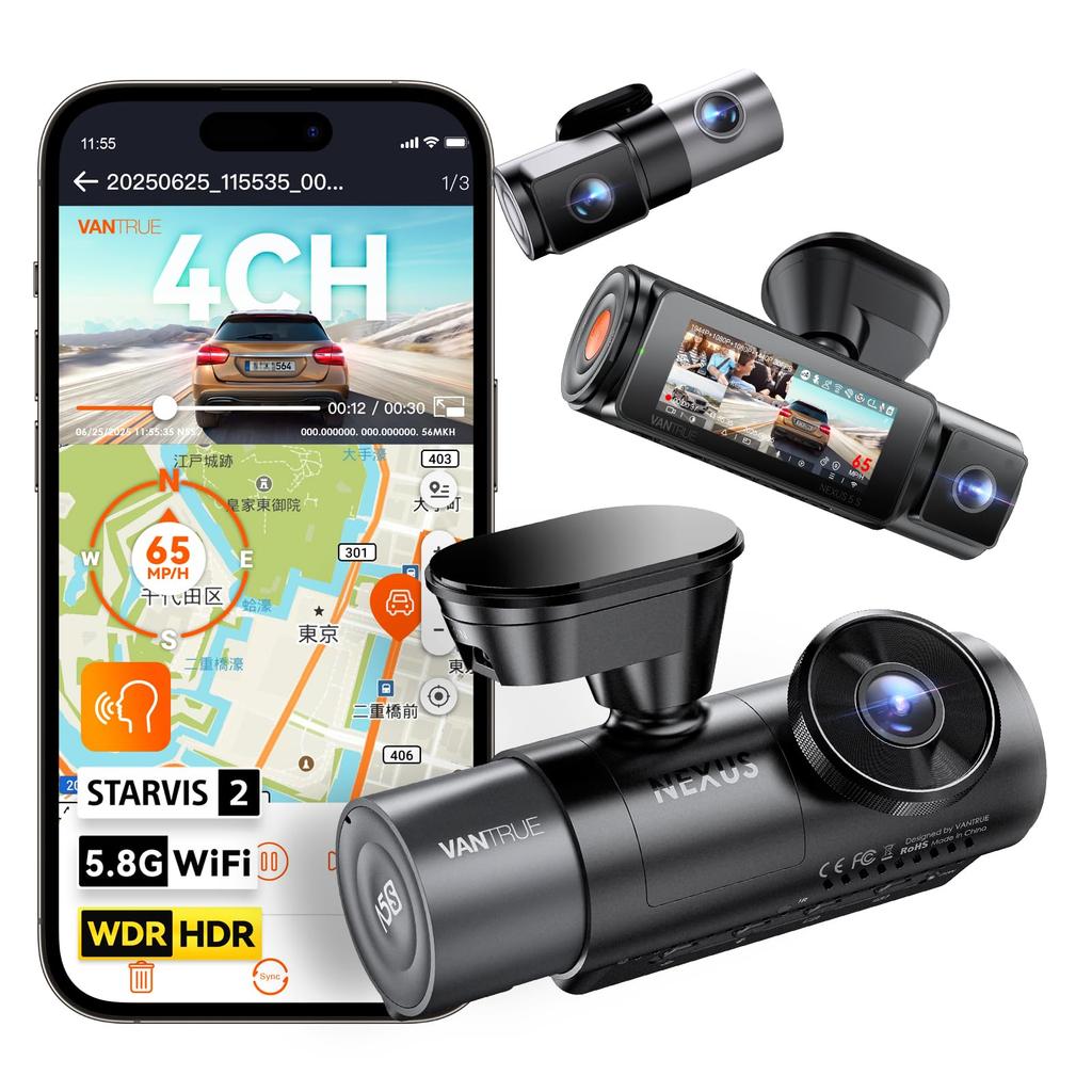 VANTRUE N5S Dash Cam with STARVIS 2 On All Four Front and Rear Cameras with Enhanced Night Surround View Parking Smartphone Japanese Voice Technical
