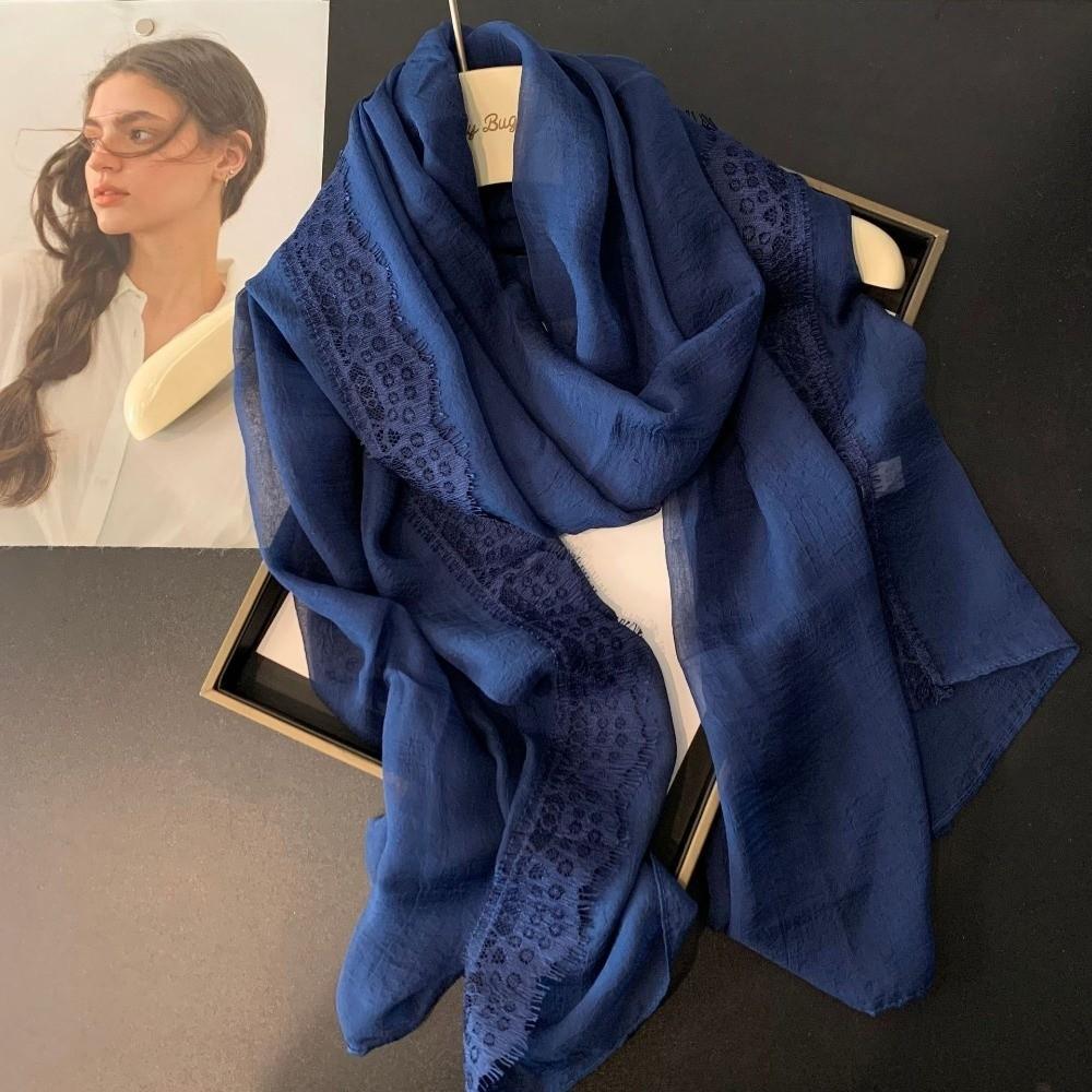 Lace Trimmed Lace Splicing Scarf Thin Beach Shawl Wraps Elegant Chiffon Scarf