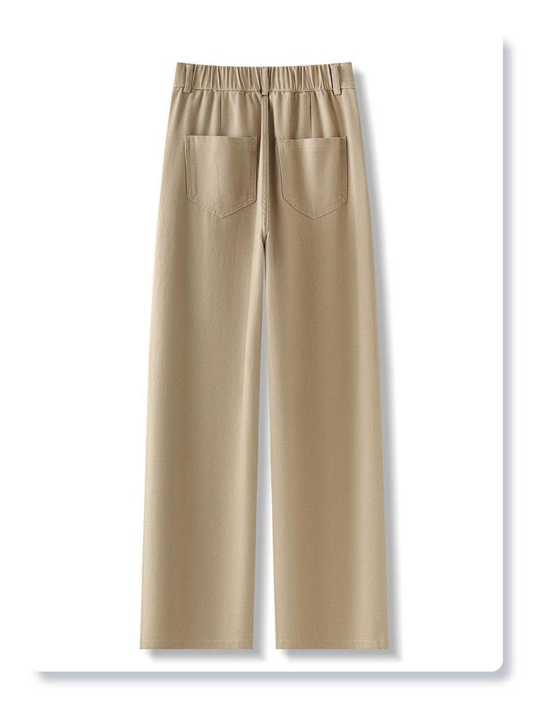 2025 Women's Khaki Wide-Leg Jeans: American Retro Casual for Spring & Autumn