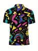 Men's Short-Sleeve Polo Shirt - Flat Digital Print Pattern - Non-Textured - Stylish and Minimalist Short Sleeve, Button-Up, Casual Lapel Polo Shirt,