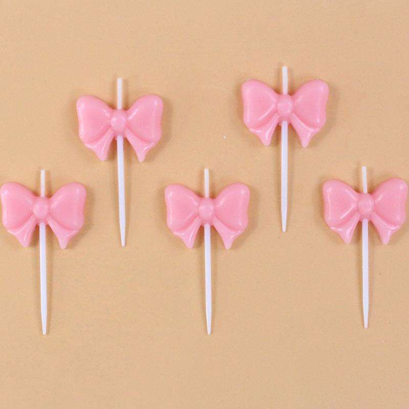 New Pink Birthday Cake Candles Creative Party 5 PVC Boxed Polka Dot Bow Candles