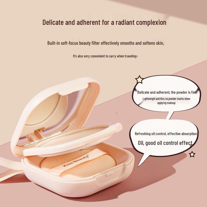 Kiss Beauty Pudr s medem pro kontrolu mastnoty: Dlouhotrvající, Voděodolný, Soft Focus, Přenosný Dvouvrstvý Fixační Puder.