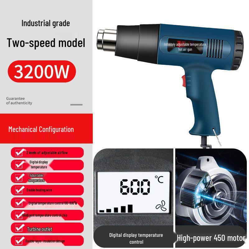Adjustable Temperature Digital Heat Gun for Car Wrapping and Repairs