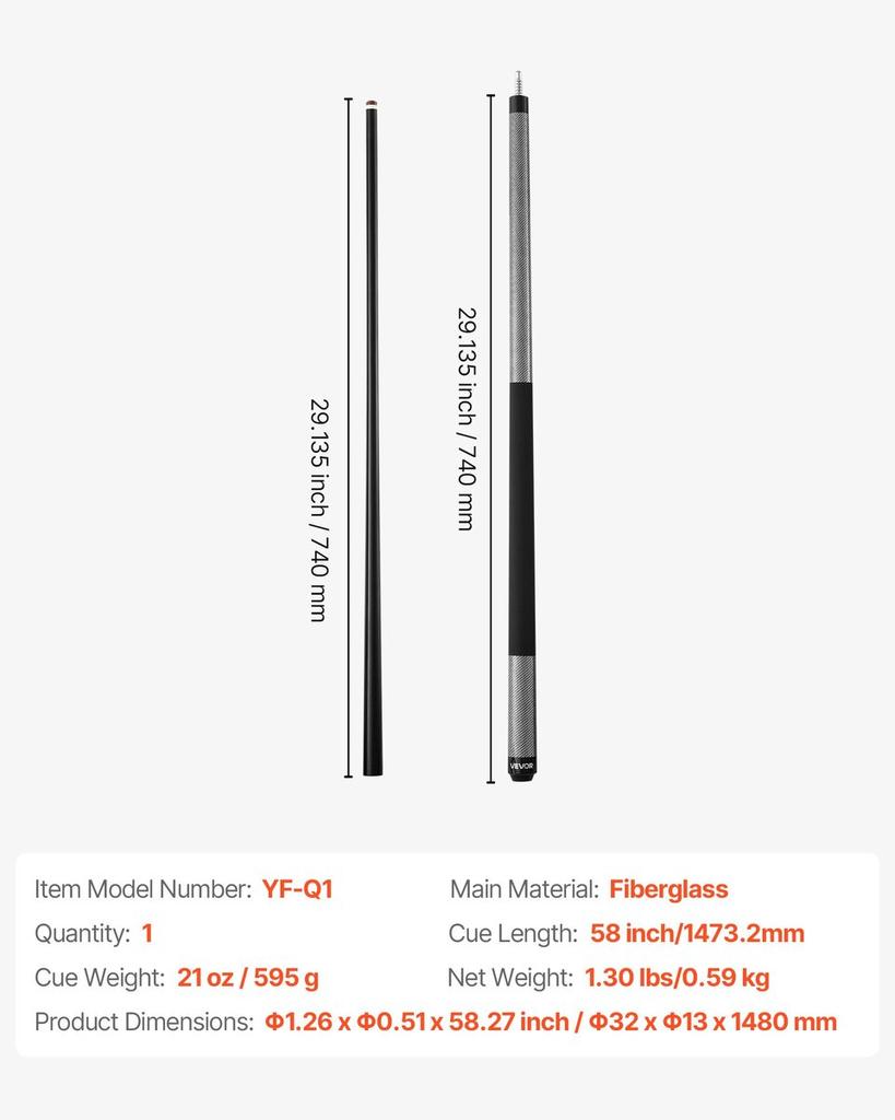 Pool Cue, 1 Piece Pool Stick, 1473.2mm & 595g Fiberglass Titanium Composite Billiard Pools Cue Stick with Multi-Layer Tip, Cues Sticks for
