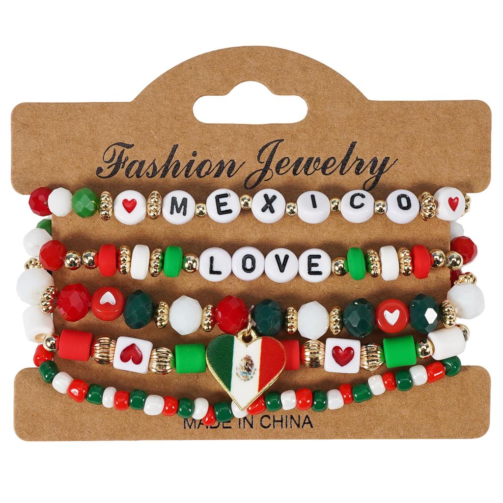 Country Flag Beaded Bracelet Set Multilayer Elastic Jewelry for Fans