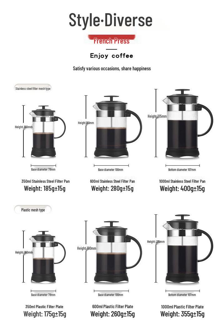 French Press High Borosilicate Glass Cold Brew & Tea Extractor Pot