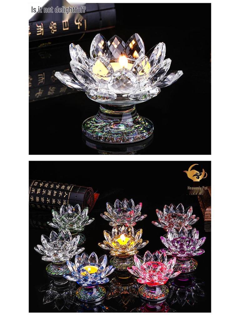 Kristall-Lotus-Glas-Kerzenhalter - Mehrfarbiges Ornament, Ewige Butterlampe für Heimdekoration