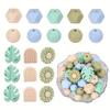 55PCS daisy silicone bead set, featuring leaves and arches, suitable for DIY jewelry, keychains, bracelets, and handmade items