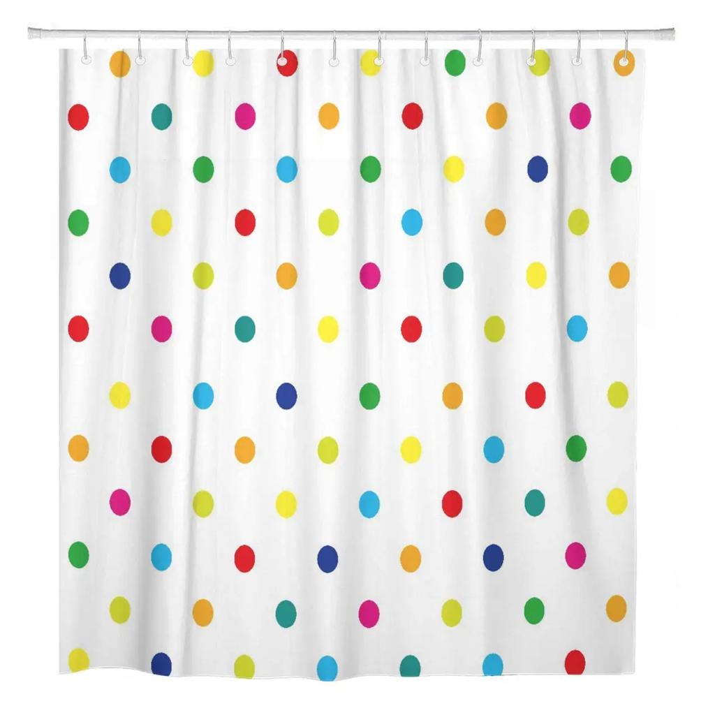Cute Colorful Red Polka Dot Circle Shower Curtain,Rainbow Bathroom Shower Curtains With Hooks,Waterproof Funny Bathroom Curtains