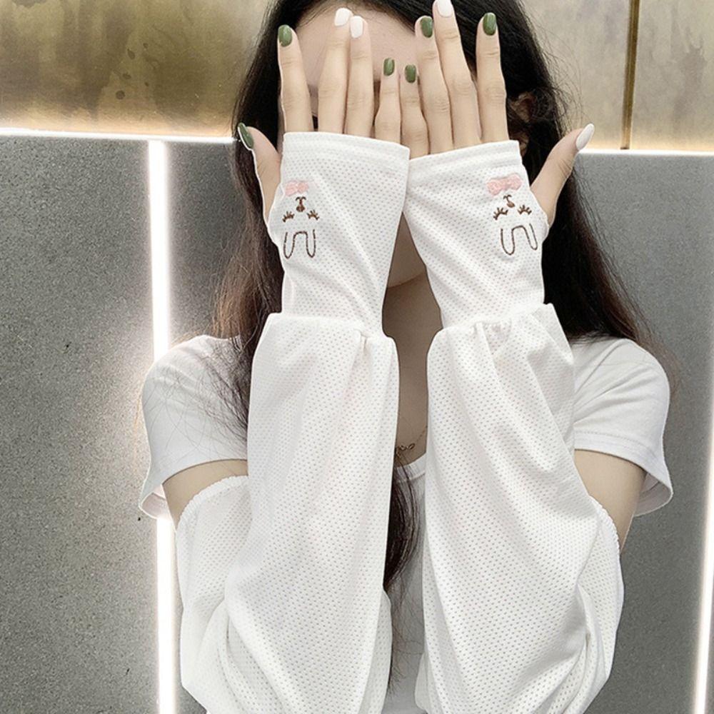 Loose Ice Silk Sleeves Rabbit Sun Protection Cover Thin Sunscreen Sleeve  Cycling