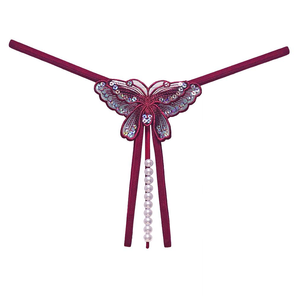 Women Sequins Butterfly Pearl Sex Thongs Panties Underwear Lingerie