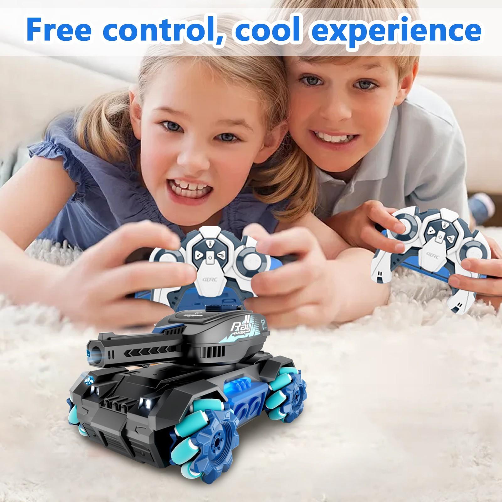 

Машинка с полным приводом, реагирующая на жесты, игрушечный танк с дистанционным управлением, стреляющий водяными бомбами, детская игрушечная машинка One Size синий