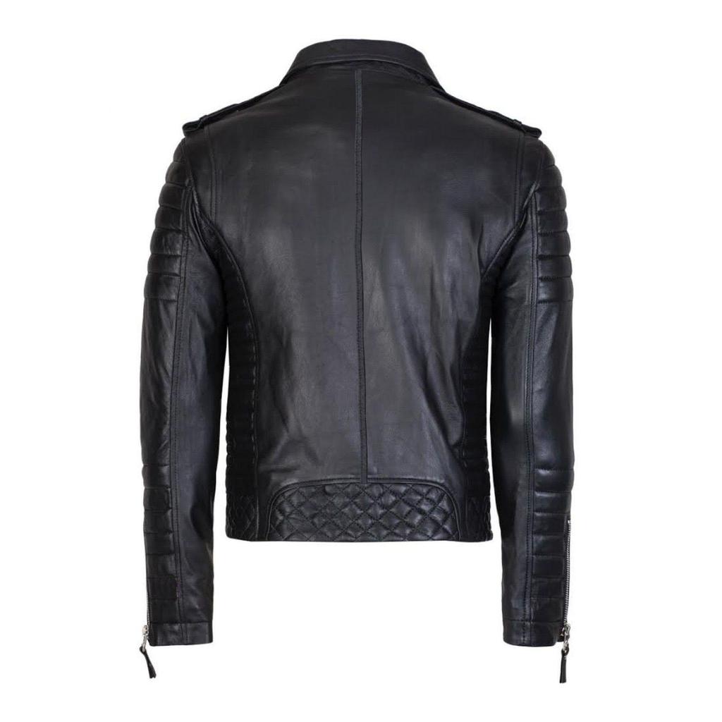 SKINOUTFIT Men Motorcycle Leather Jacket Genuine Black Lambskin Café Racer Biker Outerwear