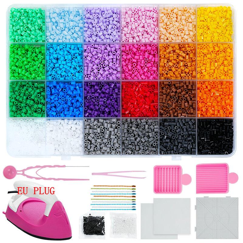 Bügelperlen Set 2,6mm Mini-Perlen 144 Farben All-in-One Set mit Steckplatten, Mini-Bügeleisen, Pinzette Pixel Art DIY Bastelset für Erwachsene