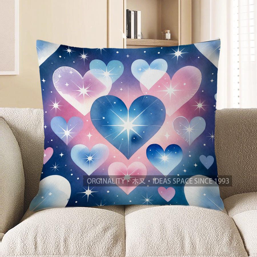 2D Colorful Heart And Star Pattern Throw Pillow Pattern Cushion Cover Suitable For Sofa Bedroom Car Pillow Cover