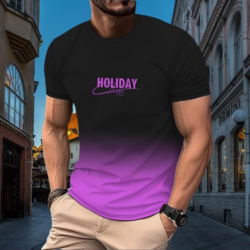 Letní pánské tričko s barevným písmem a 3D potiskem s krátkým rukávem, s límečkem, s límečkem Venkovní aktivity pro volný čas, rychleschnoucí top