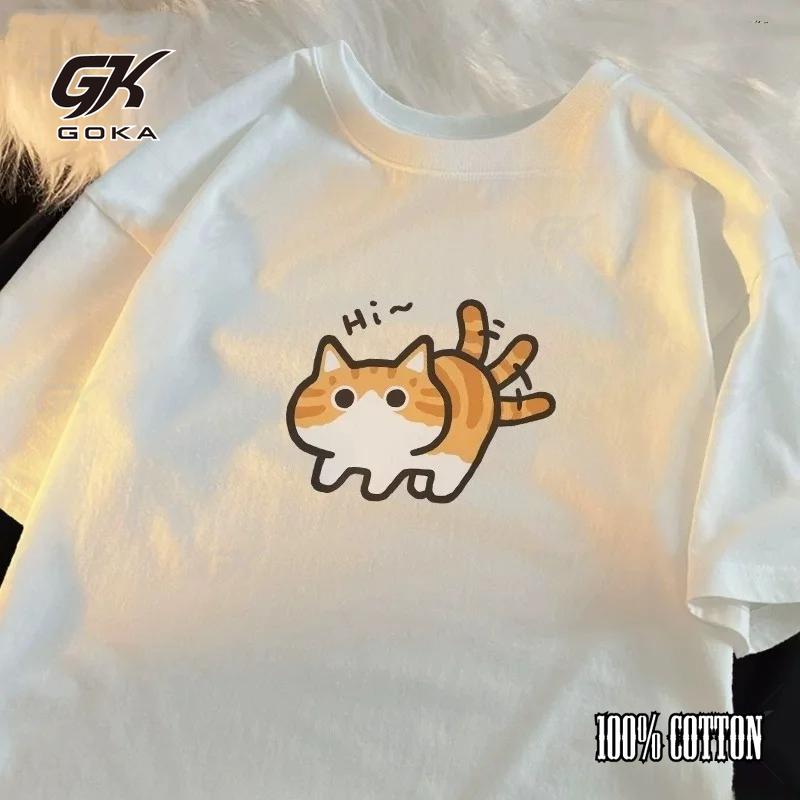 Summer Vintage Cat Pure Cotton Unisex Casual Oversized T Shirt Summer Essentials Soft Cotton Daily Wear 2025 New Tee Top