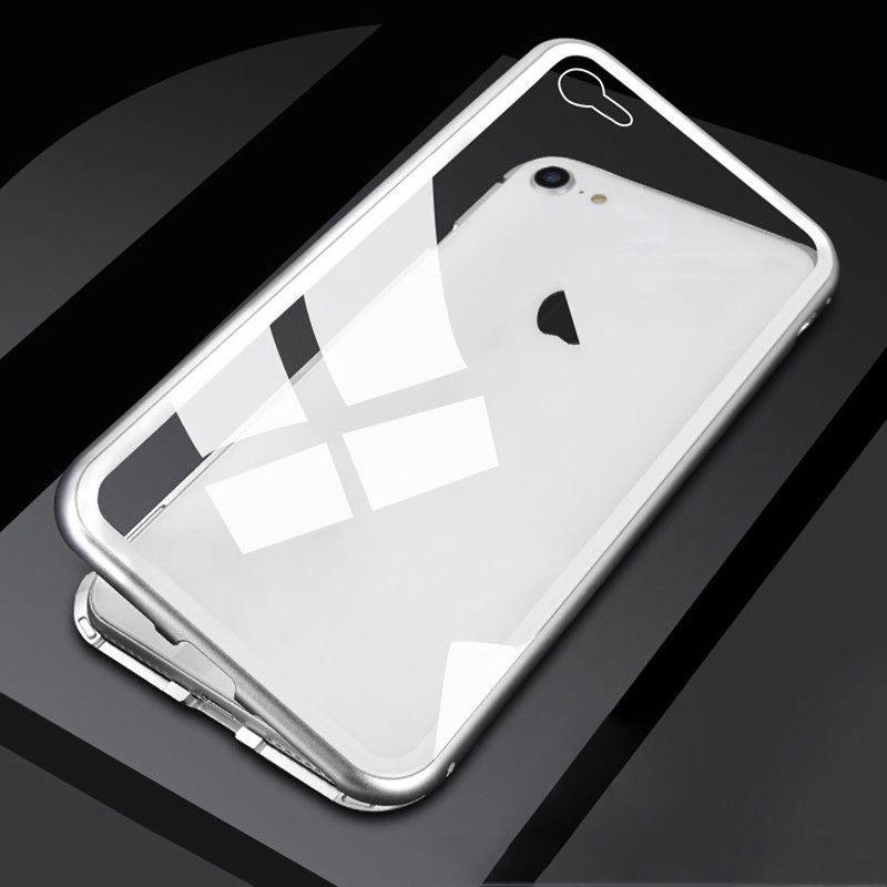X Iphone 78 Plus Luxury Magnetic Metal Frame Tempered Glass Back Case Cover