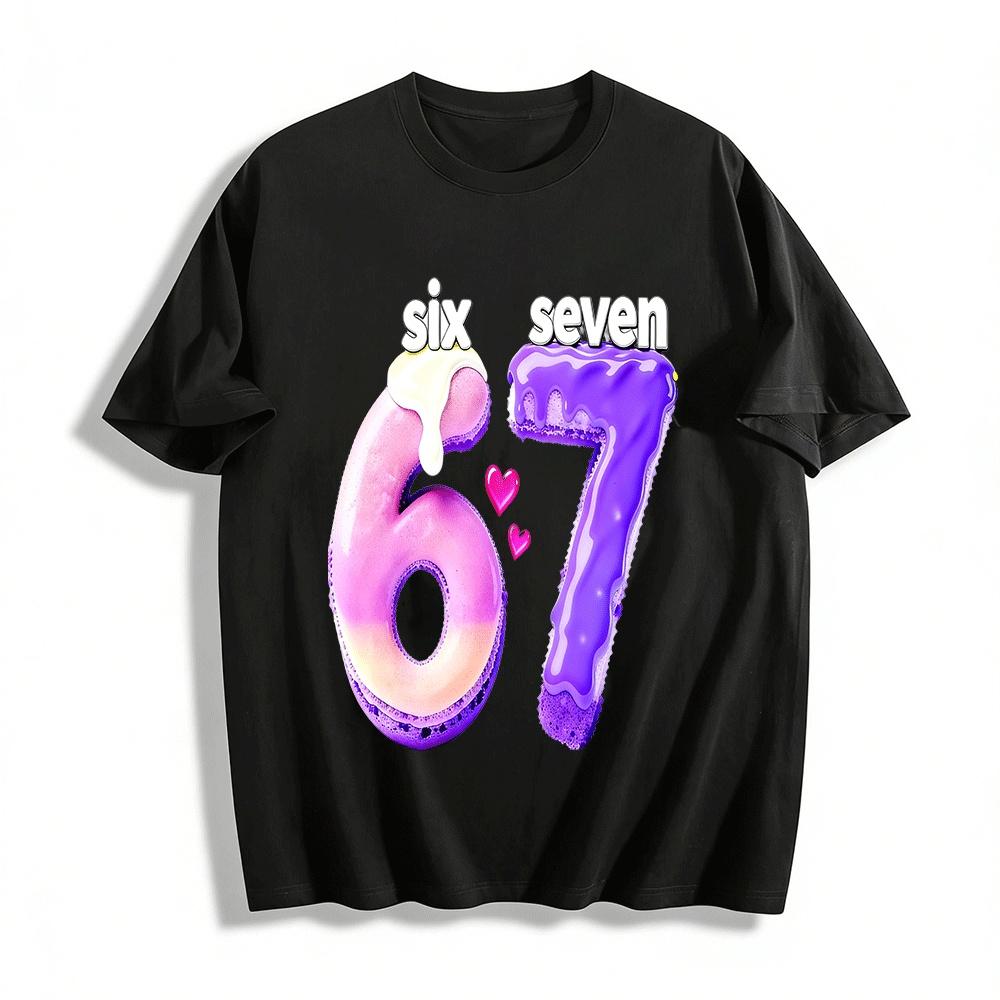 Fun Dessert Style Number 67 Print Casual T-shirts For Adults Kids Pure cotton T-shirt XXS