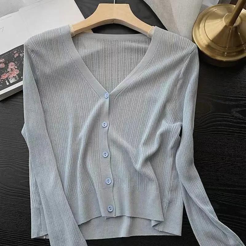Women's Spring/Summer Knit Sweater Lightweight Solid Color Button-Up Sun Protection Cardigan