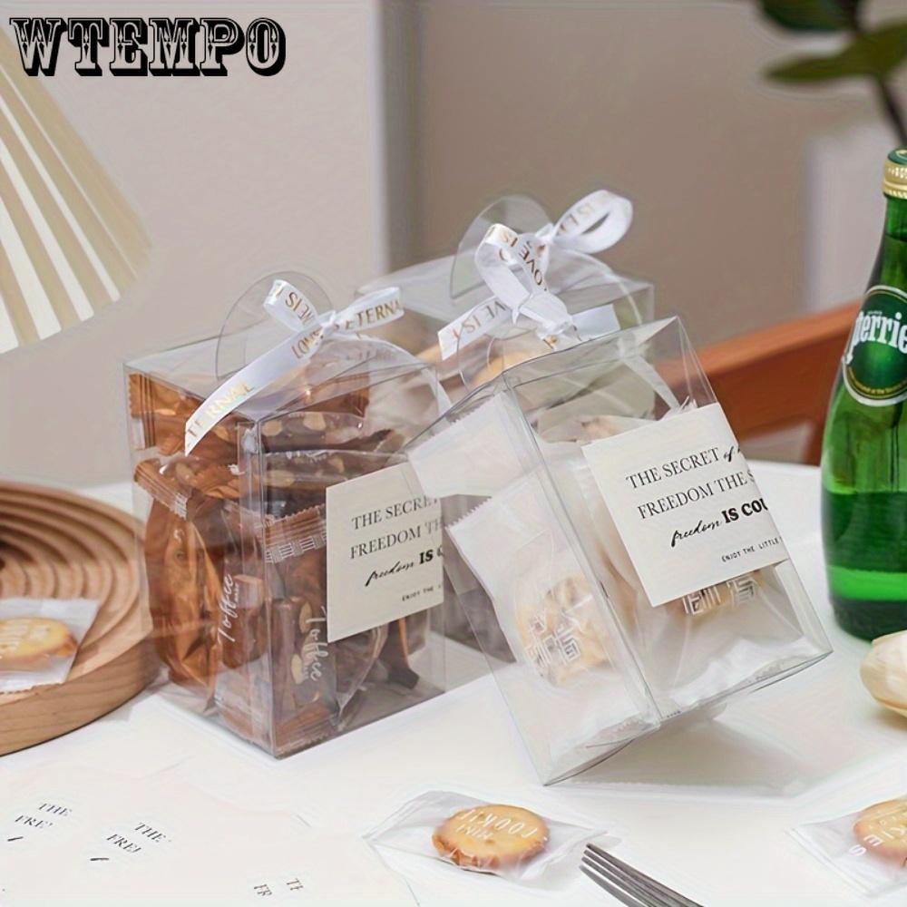 10pcs Clear Tote Bag with Stickers PET Gift Box Transparent Square Gift Box for Halloween Anniversaries Parties Weddings Valentines and Celebrations