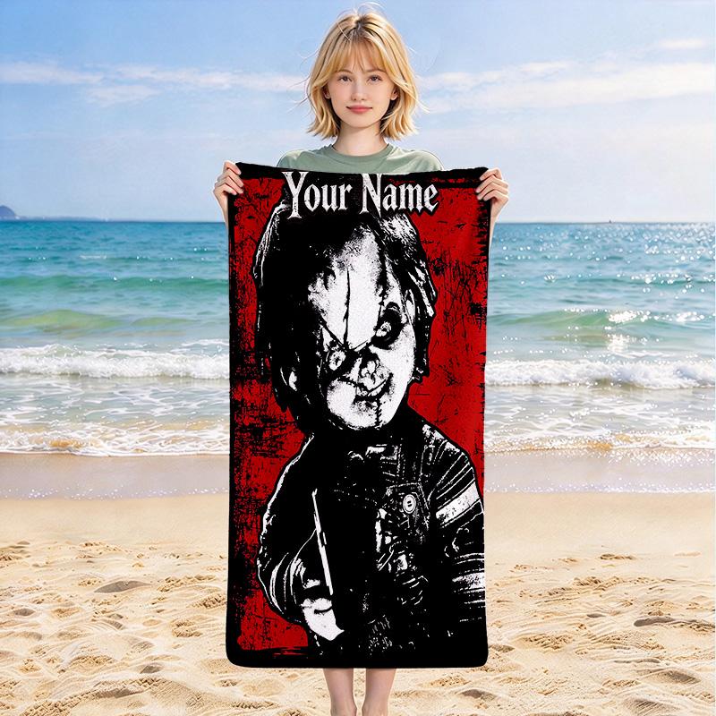 Custom Name Horror Custom Stylish Digital Printing Beach Towel Quick‑Drying Absorbent Blanket for Beach Pool Gym Travel