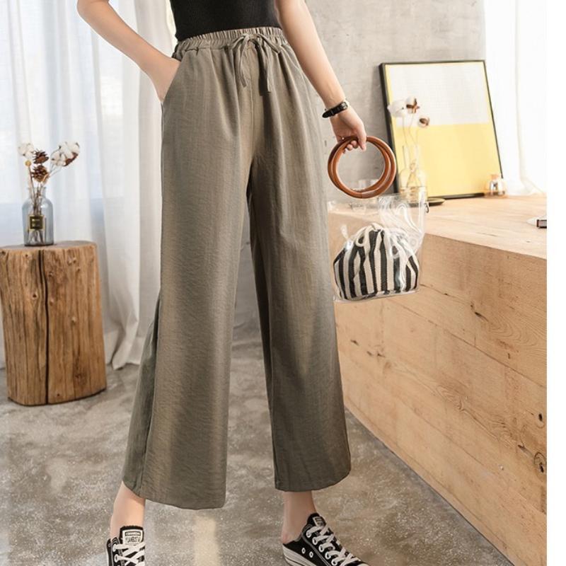 Loose Wide-leg Pants for Women In Summer New Korean Style Imitation Chiffon Pants Straight Slimming Nine-point High-waist Casual Pants for Women