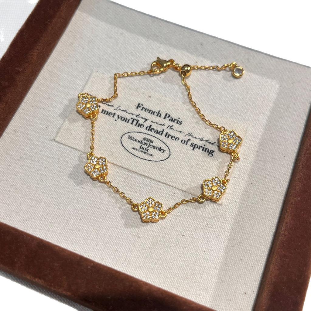 National Style Ancient Peony Flower Full Diamond Bracelet Double-Sided Can Be Worn Versatile Exquisite Jewelry