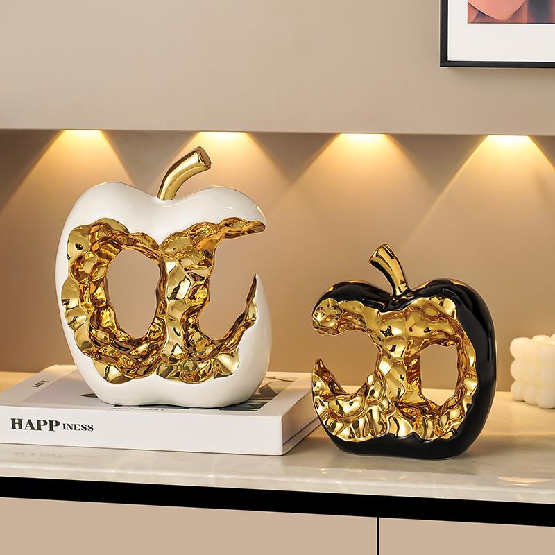 Ceramic Sculpture Desk Decoration Ornaments Creative Apple Statue Room Aesthetic Decor Gold-plated Apple Hollow Out Crafts