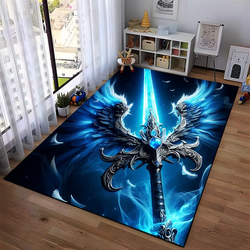 "Fantasy Blue Sword and Wings Pattern Carpet for Living Room Decor" Suitable for use as an anti-slip for living room bedroom sofas