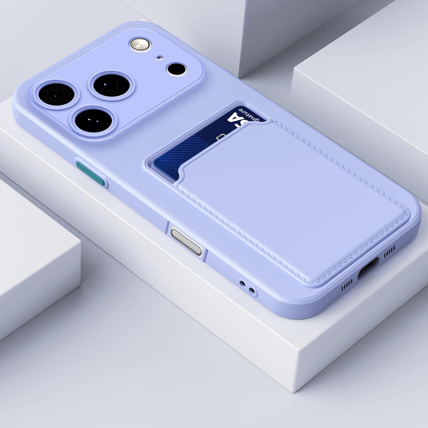Zachte Siliconen Portemonnee Kaarthouder Telefoonhoesje voor iPhone 17 Air 16 15 14 Plus 13 12 Mini 11 Pro 16E XS Max XR Sleuf Tas Achterkant iPhone 13 Pro paars