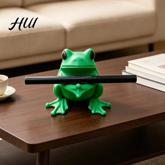 Unique Pen Stand 3D Printed Cute Frog Holder, Bright Green with Pen-Grabbing Structure, Holder Anti-Slip Desktop Organizer for Pens & Makeup Brushes,