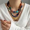 Vintage Stainless Steel Ribbon Scarf Necklace Set for Women Acrylic Bead Starfish Flower Heart Pendant Jewelry Gift