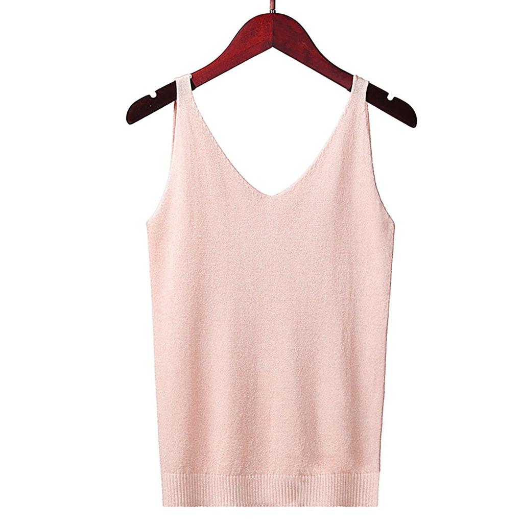 Women's Tank Top With Knitted Sequins Sexy Sleeveless V Neck Tank Top T-Shirt Casual Sequins Strappy T-Shirt Elegant Blouse