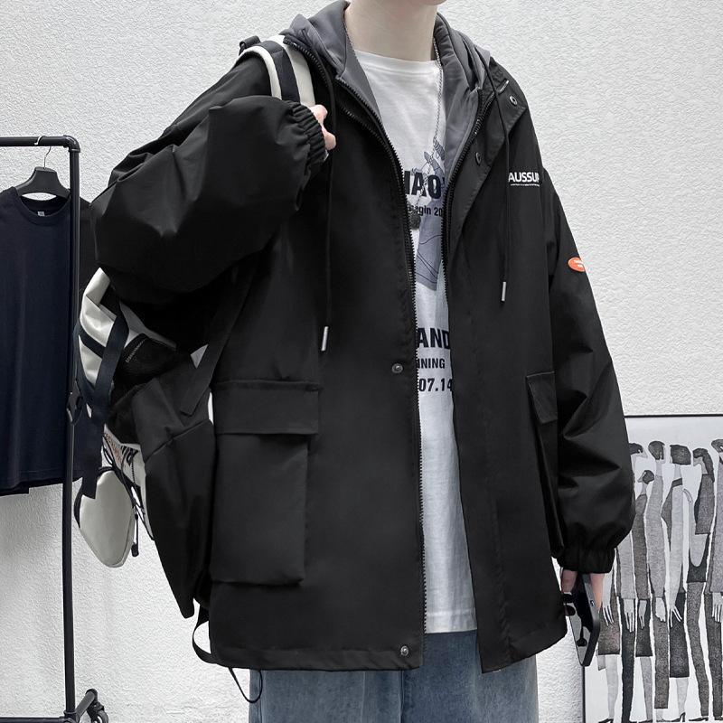 Fake Two-piece Jacket Men's Spring and Autumn Handsome Versatile Hooded Jacket Autumn Jacket Teenager Top