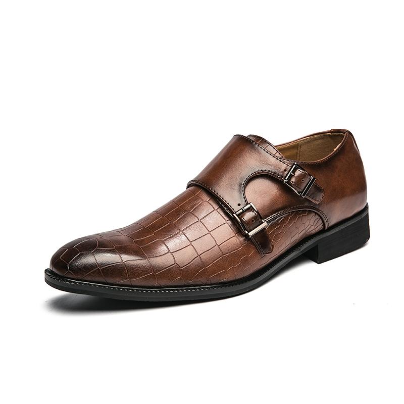 Fashion Men Dress Shoes Casual Business Fashion Pu Leather Low Heel Buckle Strap British Style Classic Trendy Loafers for Men Zapatos