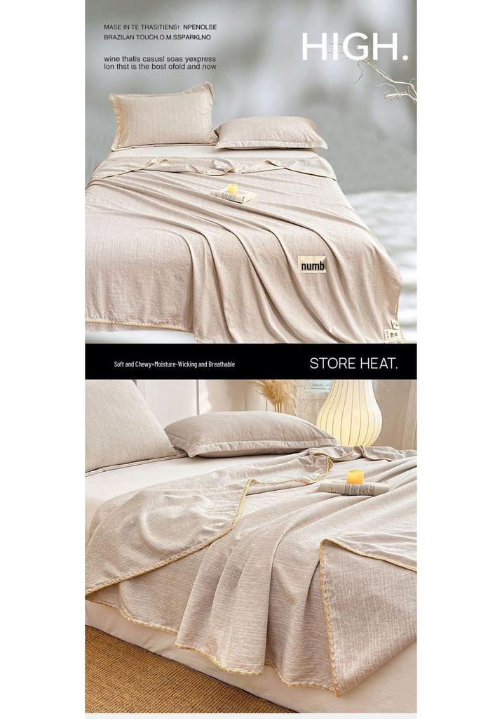 Old Money Style Cotton Linen Throw: Skin-Friendly, Breathable, Antibacterial, All-Season, Summer, Thin Aviation Multifunctional Blanket.