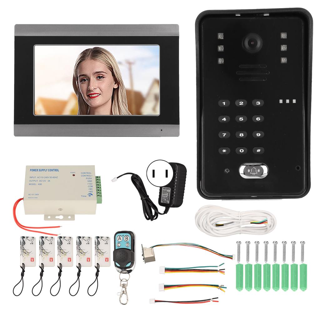 Wired Video Intercom System 7 Inch WiFi 1080P Wired Video Doorbell with IC Access Control Function