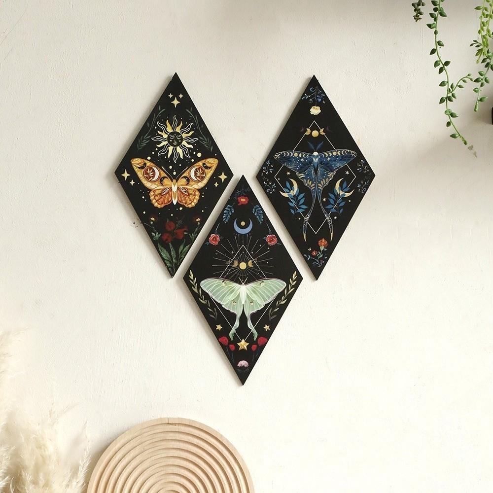 Dark Style Wooden Wall Decor Sun Moon Wall Art Sign Wall Mounted Board  Gothic Style